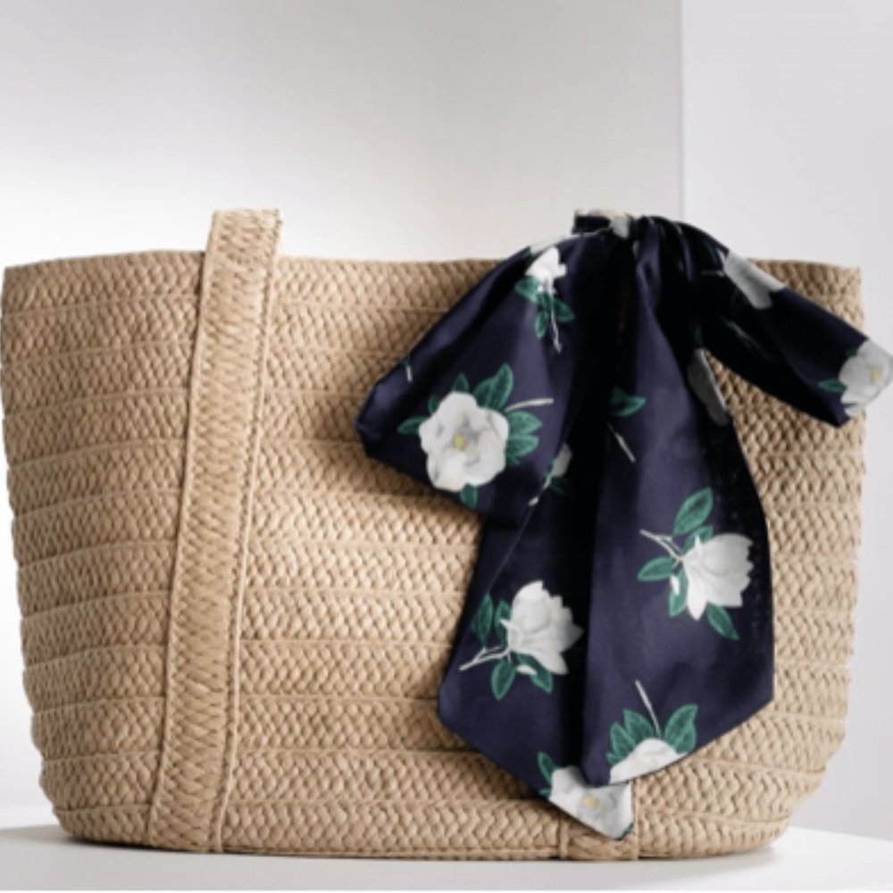 Draper James Straw Bag Tote with Floral Scarf NEW!